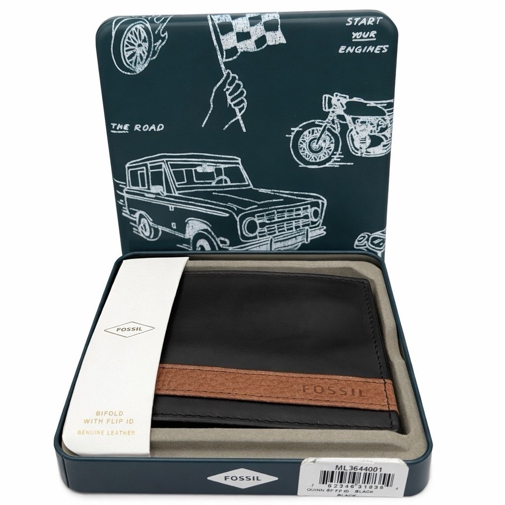 Fossil Quinn Flip ID Bifold Wallet Brown ML3644 Black